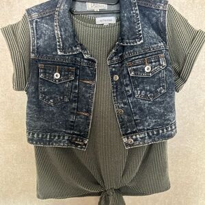 Architect Denim Jacket with Green Striped Top